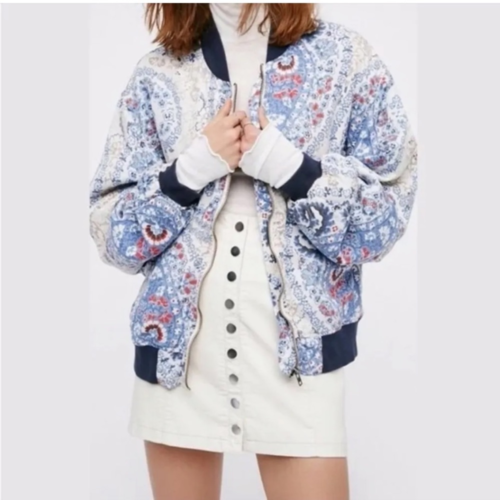Free People Paisley Print Bomber Jacket Large